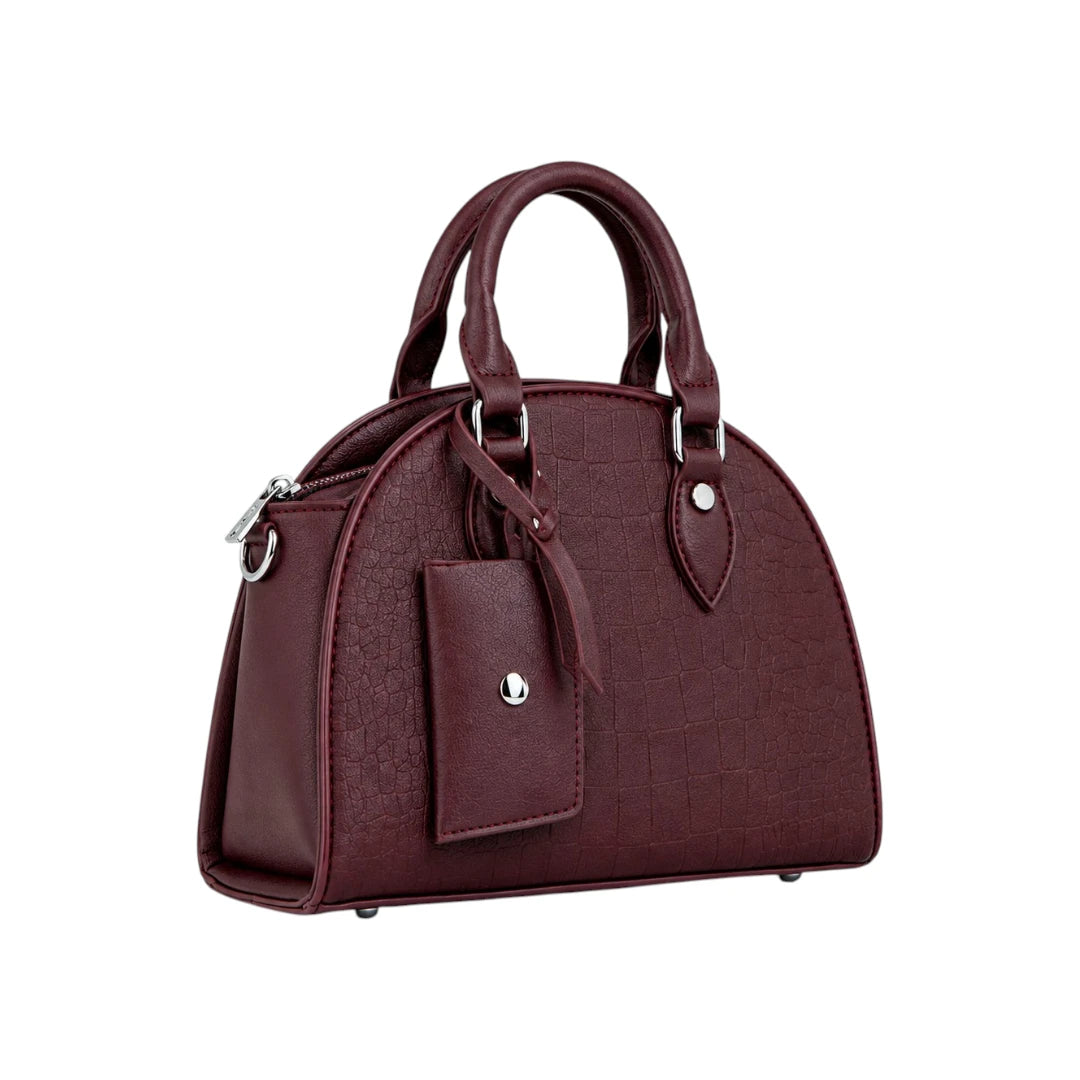 Sahru Female Burgundy Croc Leather Satchel Bag