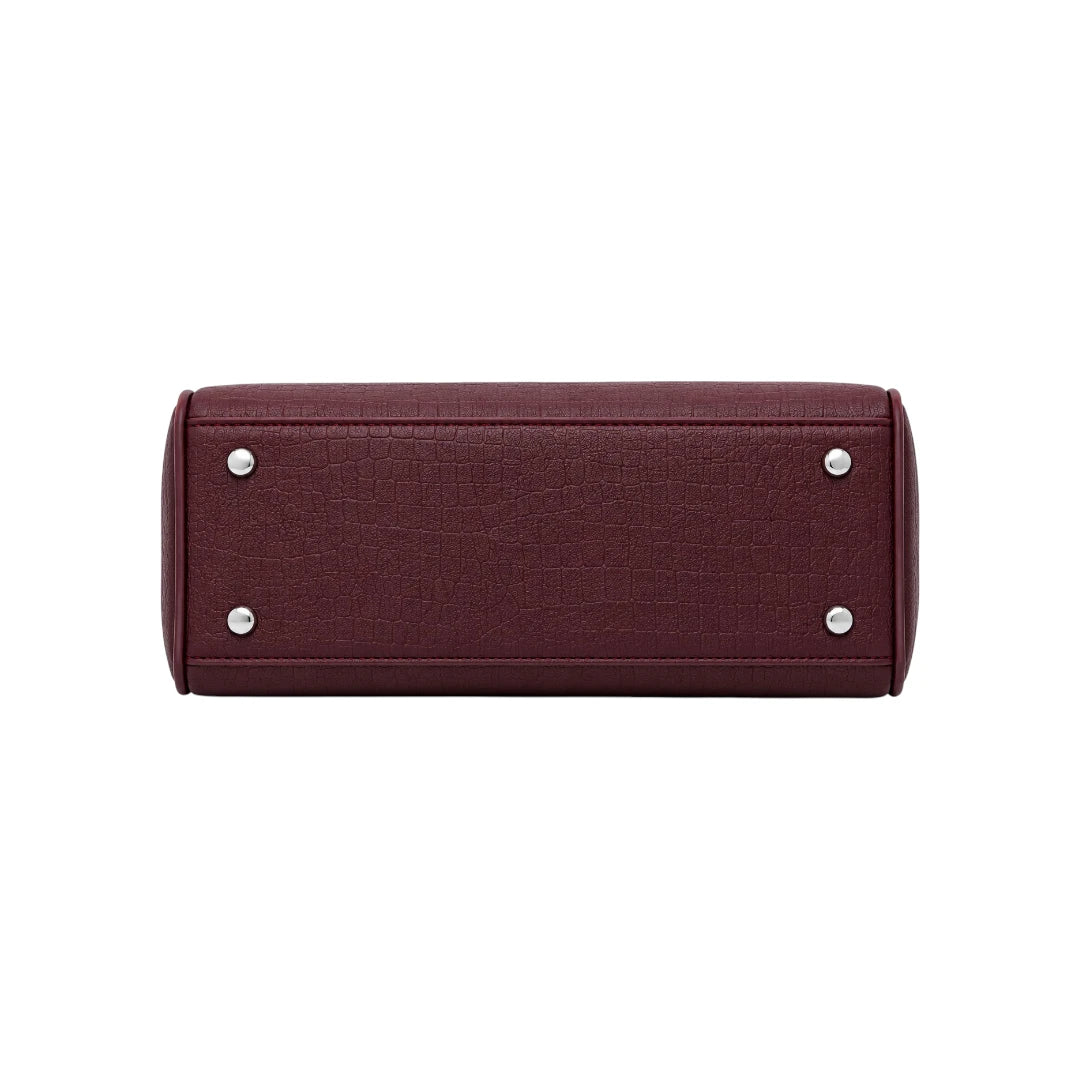 Sahru Female Burgundy Croc Leather Satchel Bag