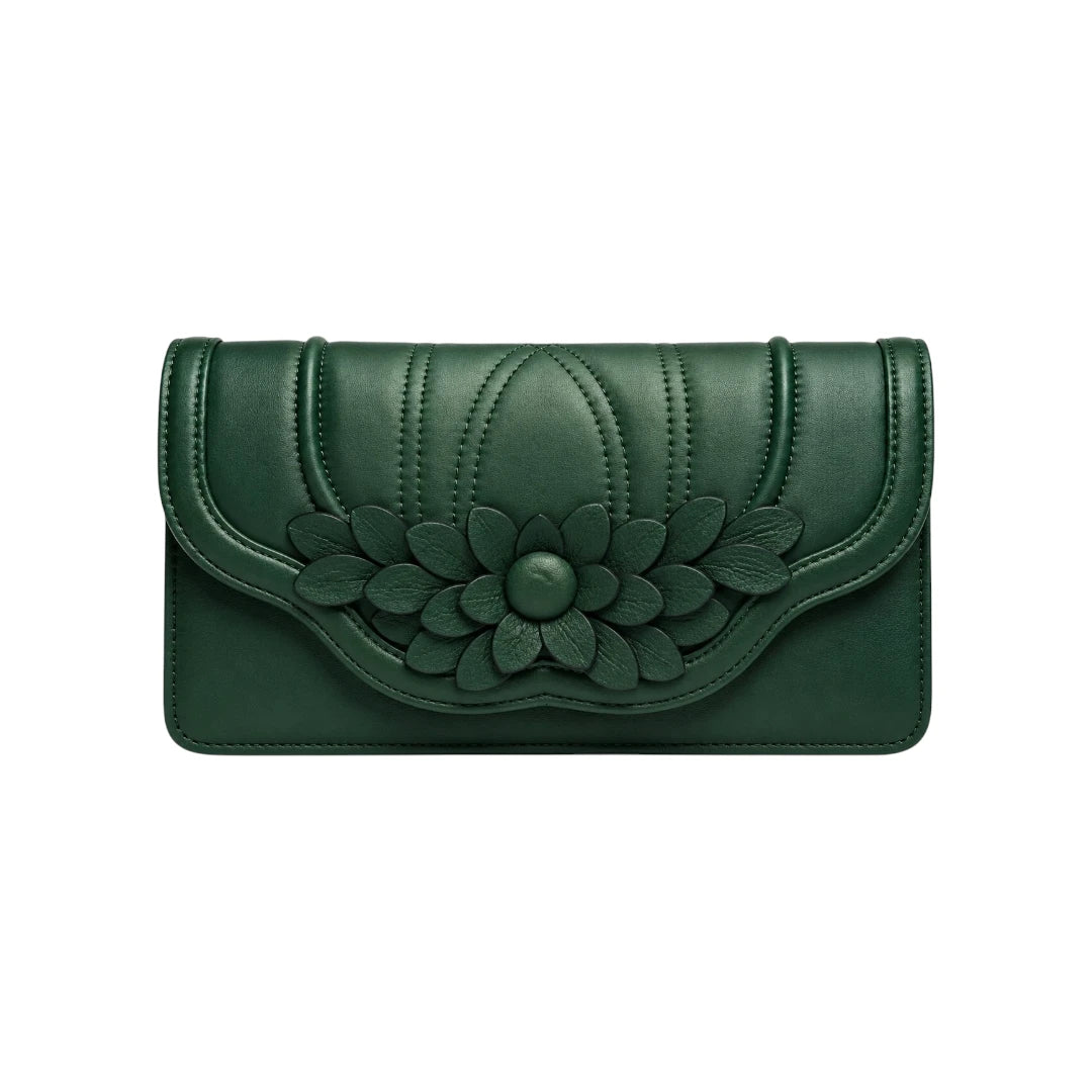Sahru Female Green Leather Floral Clutch Bag