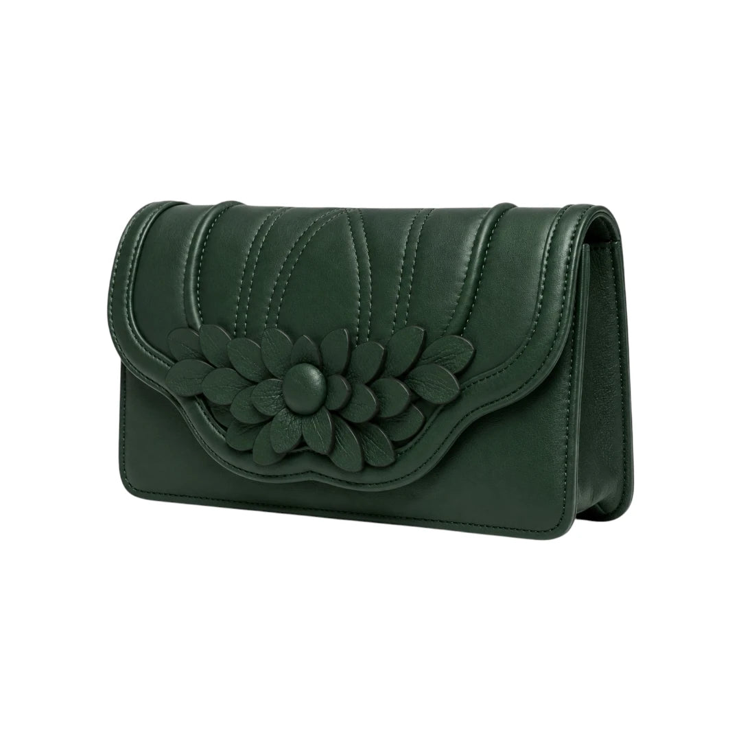 Sahru Female Green Leather Floral Clutch Bag